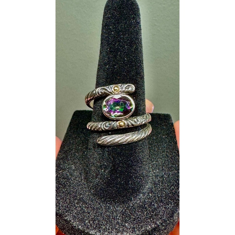 Robert Manse Signed Sterling Silver 18K Amethyst Wrap Ring Bali Snake Size 5.5